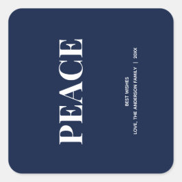 Pegatina Cuadrada Minimal PAZ | Azul Marino Navideño