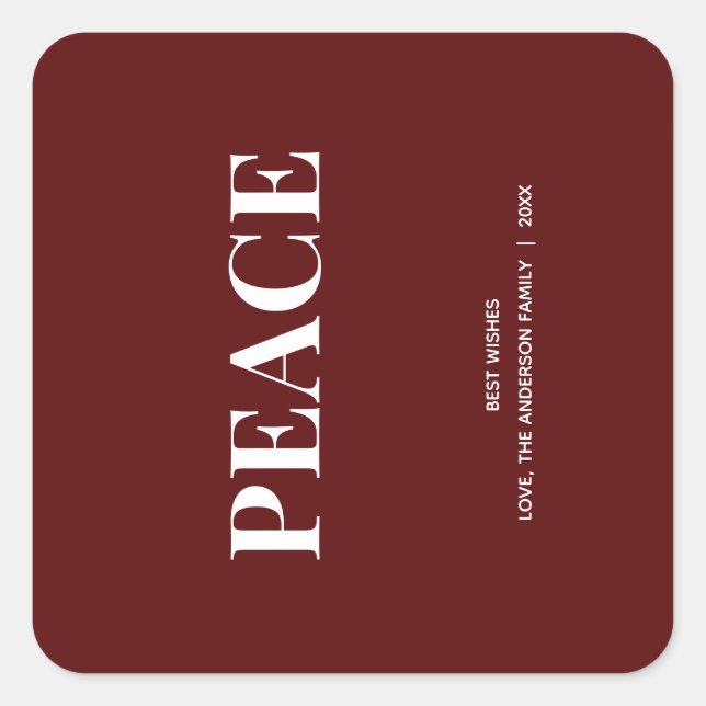 Pegatina Cuadrada Minimal PAZ | Deep Red Holiday (Anverso)