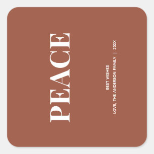 Pegatina Cuadrada Minimal PEACE Terracotta de vacaciones