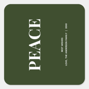 Pegatina Cuadrada Minimal PEACE   Verde Bosque Navideño