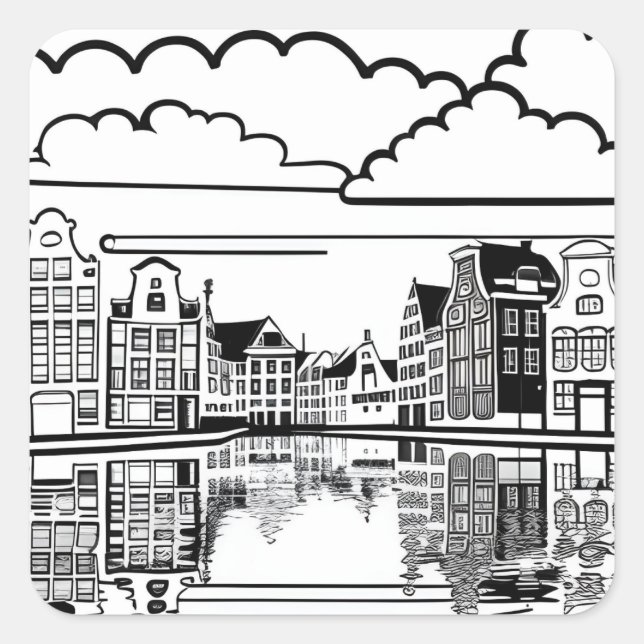 Pegatina Cuadrada Minimalist Amsterdam  (Anverso)