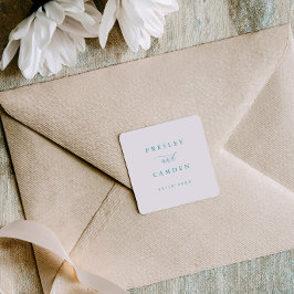 Pegatina Cuadrada Minimalist Aqua Wedding Seals Modern Calligraphy