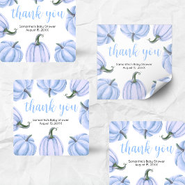 Pegatina Cuadrada Minimalist Blue Pumpkin Fall Baby Shower