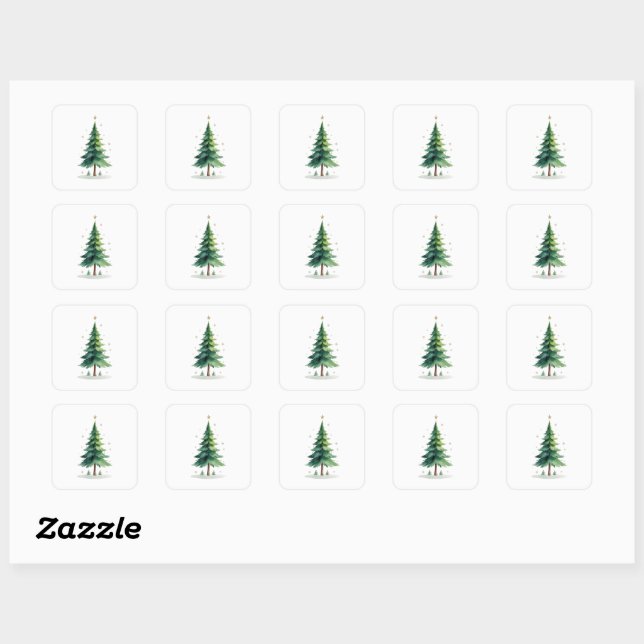 Pegatina Cuadrada Minimalist Christmas Pine Tree Stickers – Holiday  (Hoja)