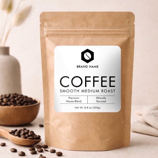 Pegatina Cuadrada Minimalist Coffee Beans Pouch Jar Packaging Design (Subido por el creador)