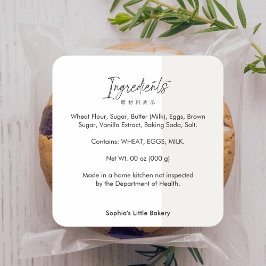 Pegatina Cuadrada Minimalist Cottage Food Bakery Ingredient
