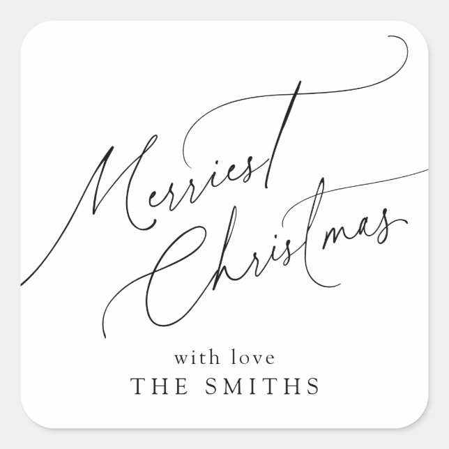 Pegatina Cuadrada Minimalist Elegant Script Merriest Christmas (Anverso)