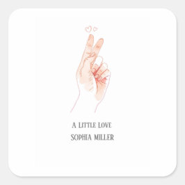 Pegatina Cuadrada Minimalist Finger Heart Baby Shower Sticker