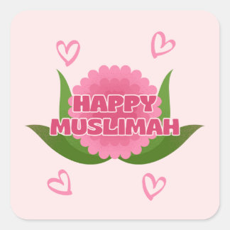 Pegatina Cuadrada Minimalist Happy Muslimah Sticker