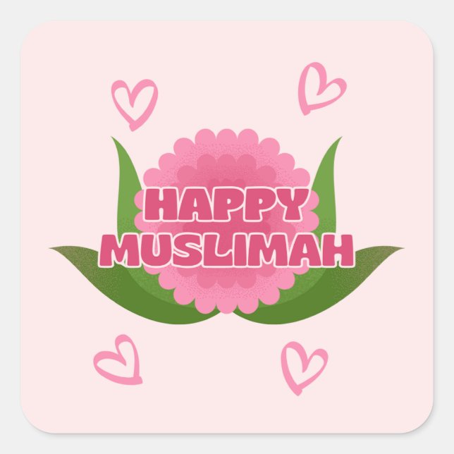 Pegatina Cuadrada Minimalist Happy Muslimah Sticker (Anverso)