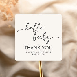 Pegatina Cuadrada Minimalist Hello Baby Baby Shower