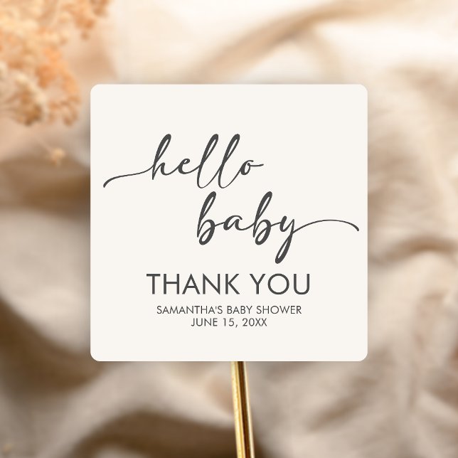 Pegatina Cuadrada Minimalist Hello Baby Baby Shower (Hello Baby Baby Shower Sticker)