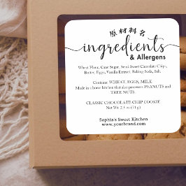 Pegatina Cuadrada Minimalist Ingredient Allergen Bakery Product
