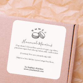 Pegatina Cuadrada Minimalist Macaron Logo Bakery Ingredient Label