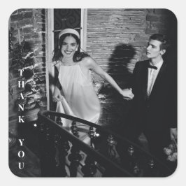Pegatina Cuadrada Minimalist Modern Custom Photo Wedding Thank You
