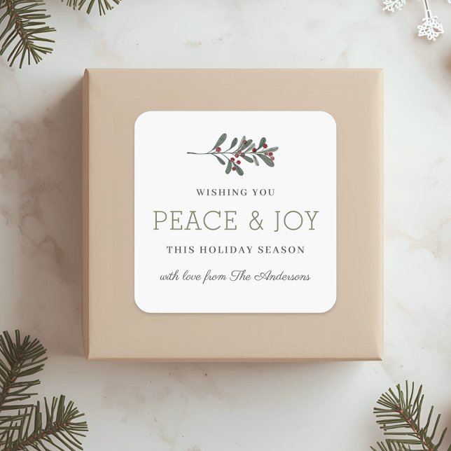 Pegatina Cuadrada Minimalist Peace and Joy Holiday Gift (Subido por el creador)