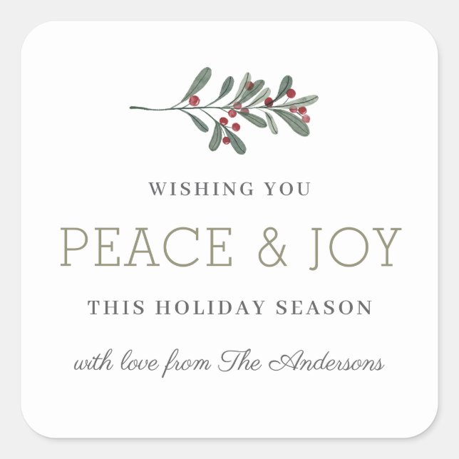 Pegatina Cuadrada Minimalist Peace and Joy Holiday Gift (Anverso)