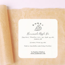 Pegatina Cuadrada Minimalist Pie Slice Bakery Ingredient Label