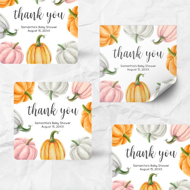 Pegatina Cuadrada Minimalist Pumpkin Fall Baby Shower Square (Minimalist Pumpkin Baby Shower Square Sticker)