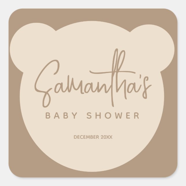 Pegatina Cuadrada Minimalista Bear Baby Shower moderno (Anverso)