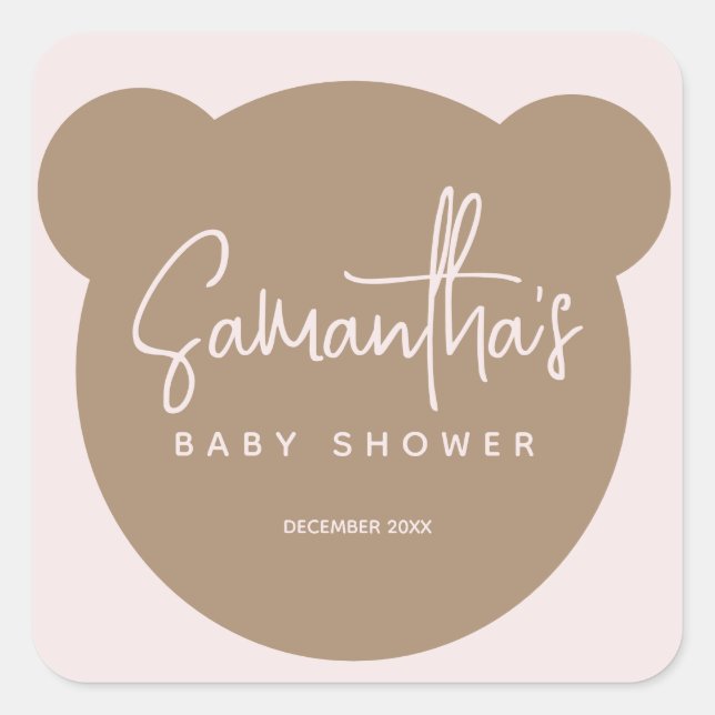 Pegatina Cuadrada Minimalista Bear Baby Shower moderno (Anverso)
