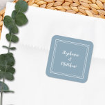 Pegatina Cuadrada Minimalista Boda Moderno Dusty Blue Gracias<br><div class="desc">El moderno diseño minimalista y Boda de moda presenta los nombres de novios en un diseño moderno con un borde doble enmarcado de blanco sobre un polvoriento fondo azul. El diseño moderno es sencillo y moda. Personalice los detalles del boda con sus nombres en un guión en blanco claro. Asegúrese...</div>