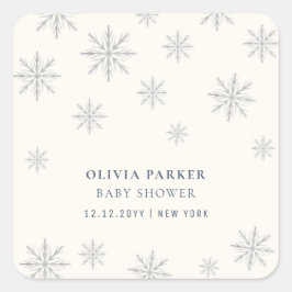 Pegatina Cuadrada Minimalista Boho Winter Snowflake Baby Shower