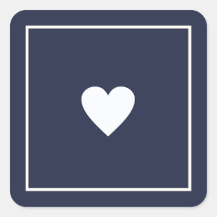 Pegatina Cuadrada Minimalista corazón de amor blanco sobre boda azul