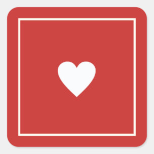 Pegatina Cuadrada minimalista corazón de amor blanco sobre boda rojo
