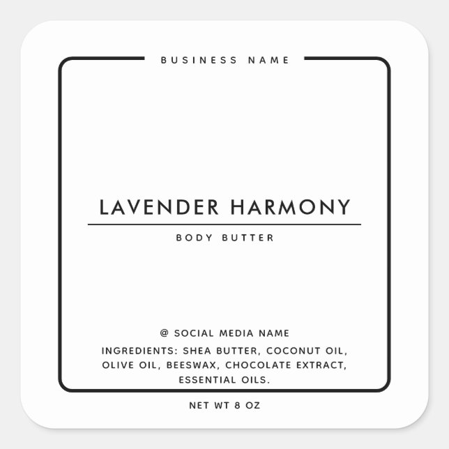 Pegatina Cuadrada Minimalista elegante blanco negro (Anverso)