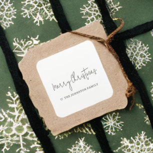 Pegatina Cuadrada Minimalista Feliz Navidad Corazón Blanco Negro