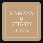 Pegatina Cuadrada Minimalista fronterizo moderno Tan Beige<br><div class="desc">Pegatinas de boda modernas para favorecer la recepción de tu boda,  la cena de ensayo y la ducha de novias en la frontera minimalista de Tan Beige,  barware.</div>