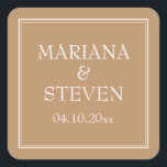 Pegatina Cuadrada Minimalista fronterizo moderno Tan Beige<br><div class="desc">Pegatinas de boda modernas para favorecer la recepción de tu boda,  la cena de ensayo y la ducha de novias en la frontera minimalista de Tan Beige,  barware.</div>
