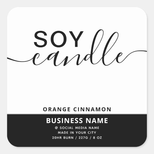 Pegatina Cuadrada Minimalista guión blanco negro soja (Anverso)