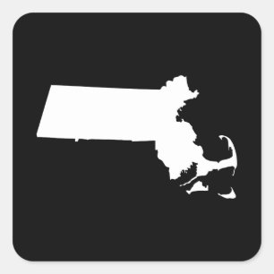 Pegatina Cuadrada Minimalista Massachusetts en blanco y negro