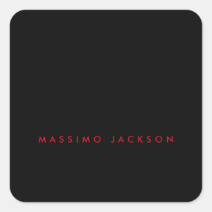 Pegatina Cuadrada Minimalista Moderno Negro Rojo Profesional Tu Nomb