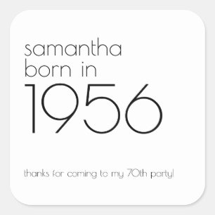 Pegatina Cuadrada Minimalista Nacido en 1956 Cumpleaños 70 Gracias