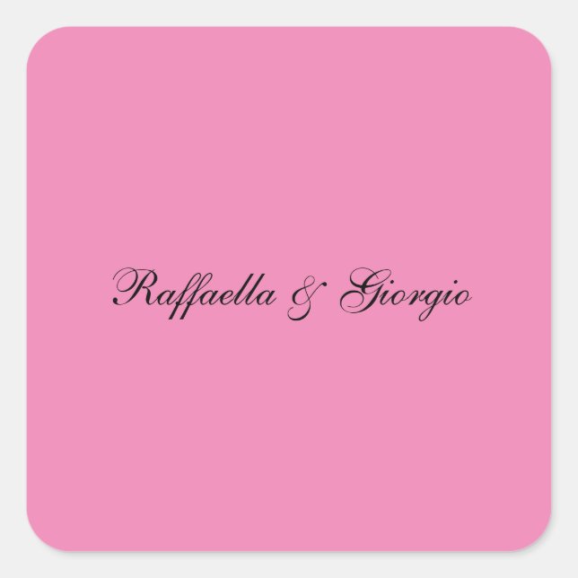 Pegatina Cuadrada Minimalista nombre personalizado color rosa (Anverso)