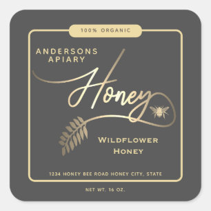 Pegatina Cuadrada Minimalista tarro de miel de abeja