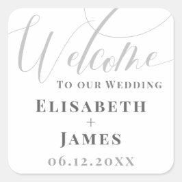 Pegatina Cuadrada Minimalistic White & Grey Calligraphy Chic Wedding