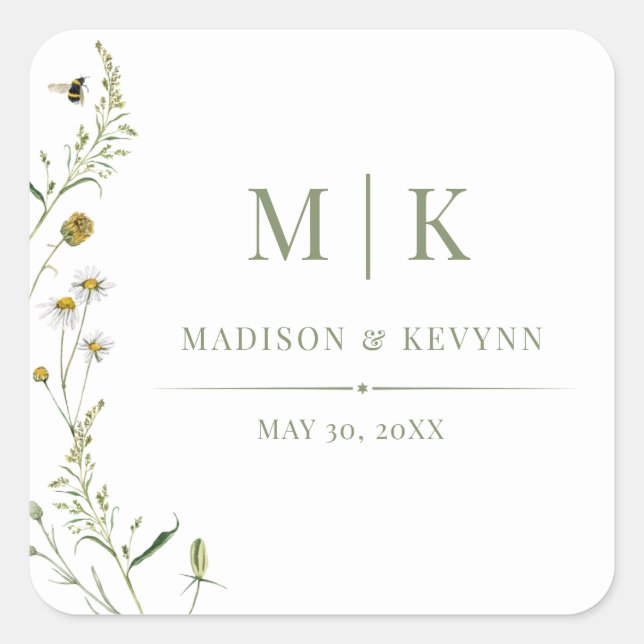 Pegatina Cuadrada Mínimo y Moda | Napkins Boda Floral (Anverso)