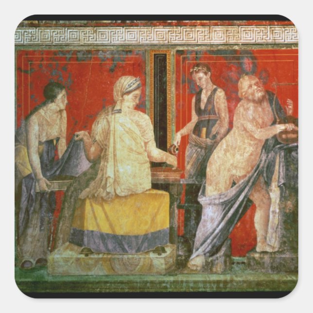 Pegatina Cuadrada Ministral llevando una bandeja de comida (Anverso)