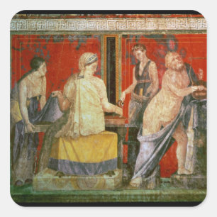 Pegatina Cuadrada Ministrante que lleva una bandeja de comida