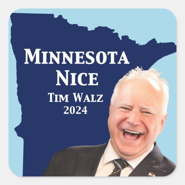 Pegatina Cuadrada Minnesota Nice Tim Walz (Anverso)