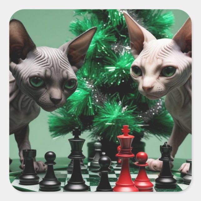 Pegatina Cuadrada Minskin Kitten En Un Equipo De Navidades (Anverso)