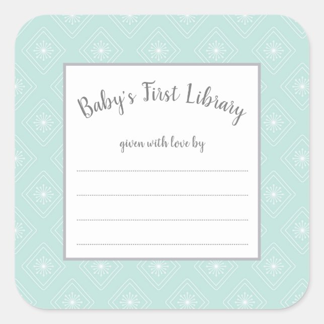 Pegatina Cuadrada Mint Geométrico Neutral Género de la ducha de bebé (Anverso)