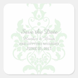 Pegatina Cuadrada Mint Green Subtle Damask Save the Date Pegatinas