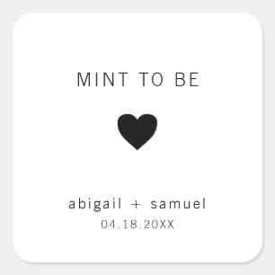 Pegatina Cuadrada Mint to be Modern Black and White Wedding Favor