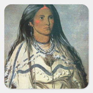 Pegatina Cuadrada 'Mint', un chica indio mandarín, 1832 (color litho
