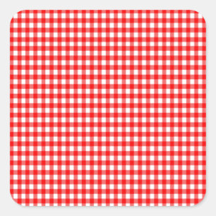 Pegatina Cuadrada minúsculo cheque rojo y blanco Gingham